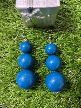 Blue Triple-Bead Drop Earrings - Women Jewelry